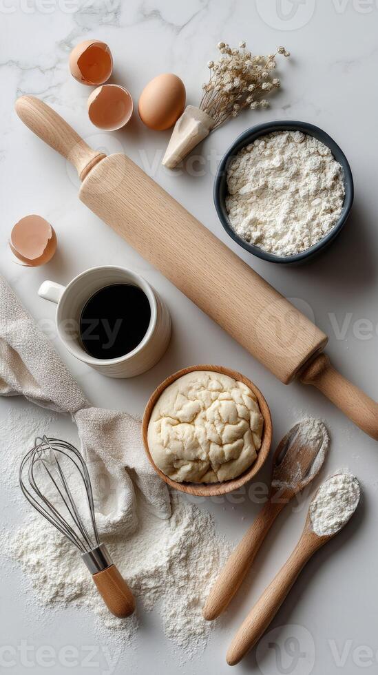 Baking ingredients on a white background photo