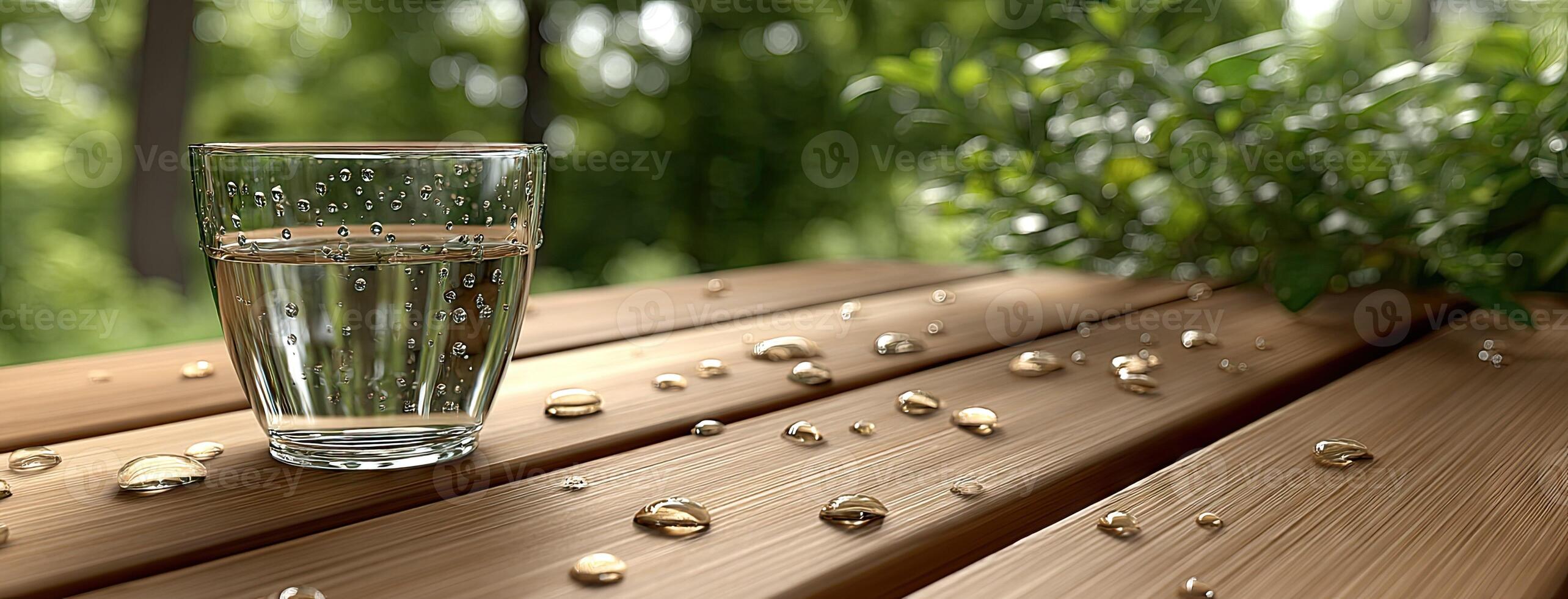 A glass of water on a table photo