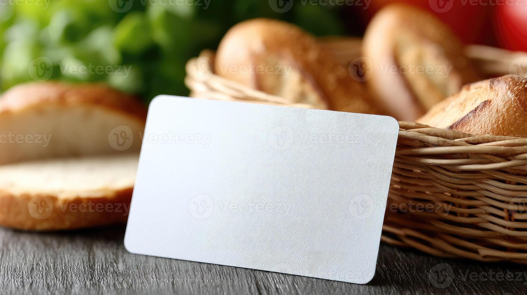 A basket with bread and a blank card photo