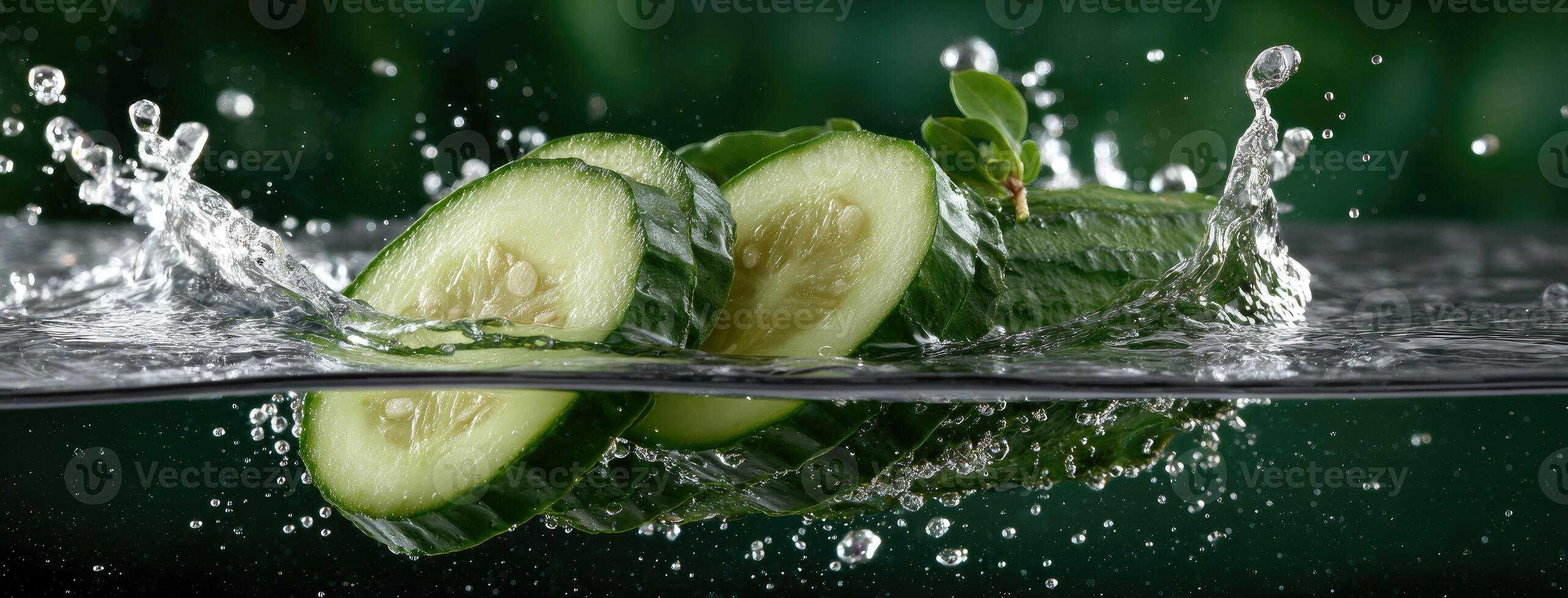 A cucumber is being splashed into the water photo
