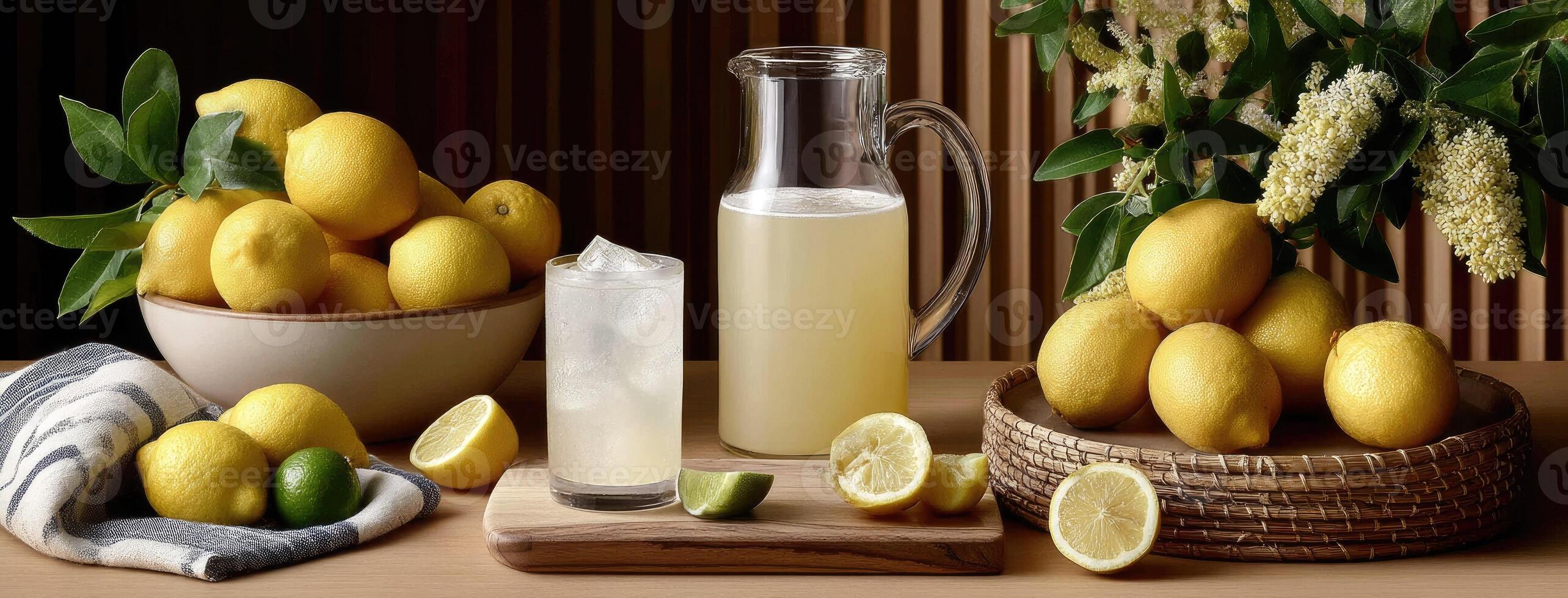 Lemonade with lemons and a pitcher photo
