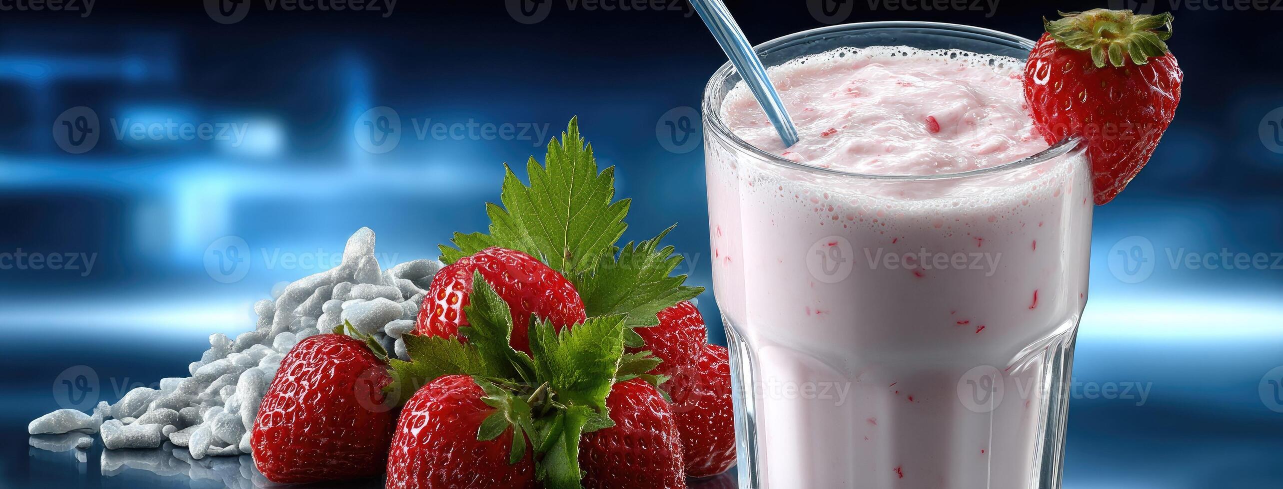 Strawberry shake with ice cream and strawberries photo