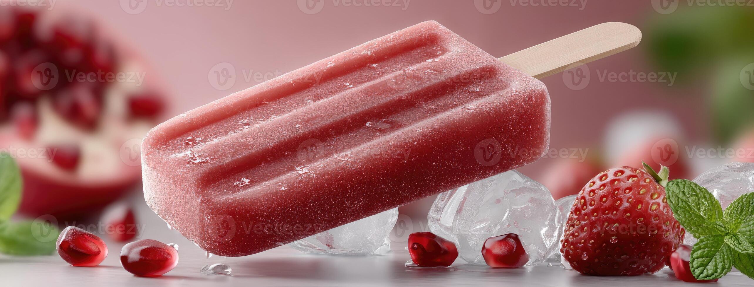 A popsicle with strawberries and mint on top photo