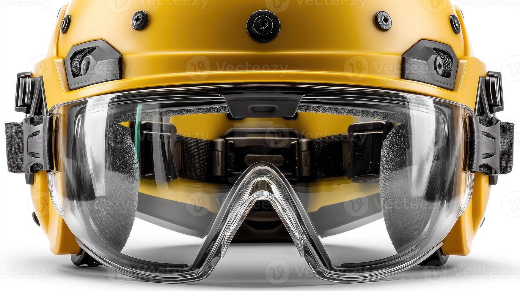 A yellow helmet with clear goggles on it photo