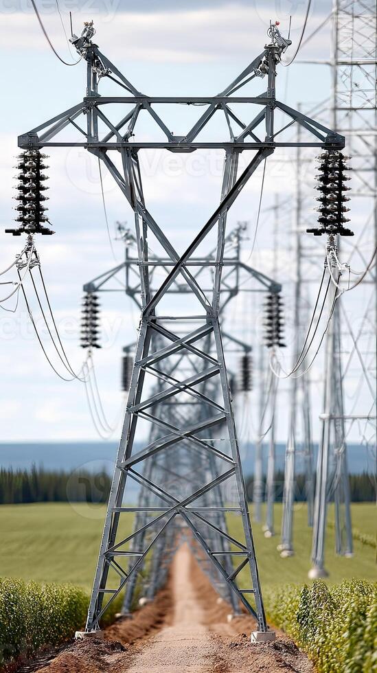 Electricity pylons in the middle of a field photo