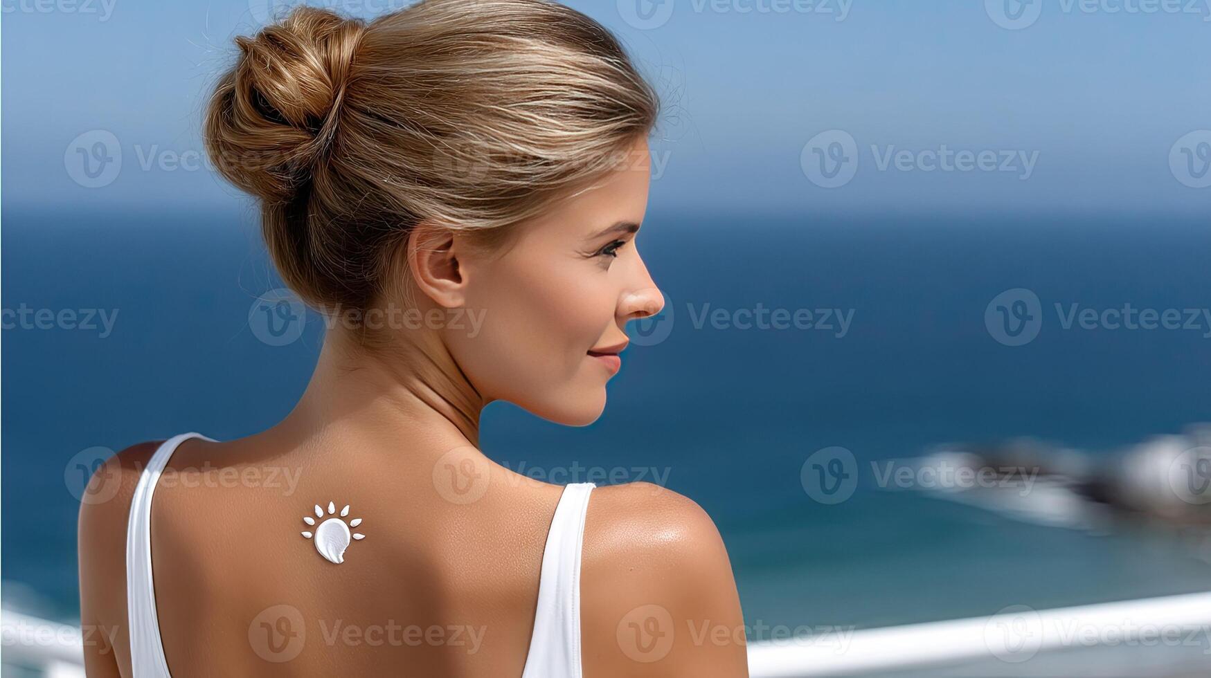 A woman with a sun tattoo on her back photo