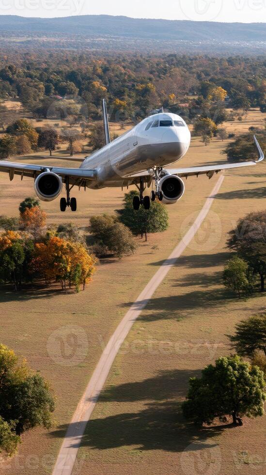 A plane flying over a field photo