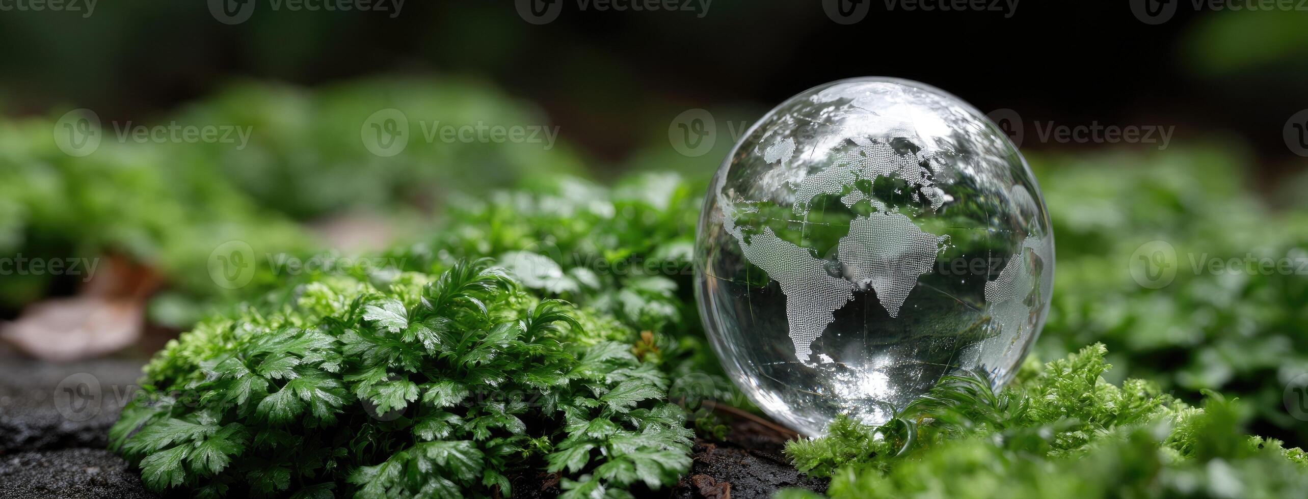 A glass globe with a green earth on it photo