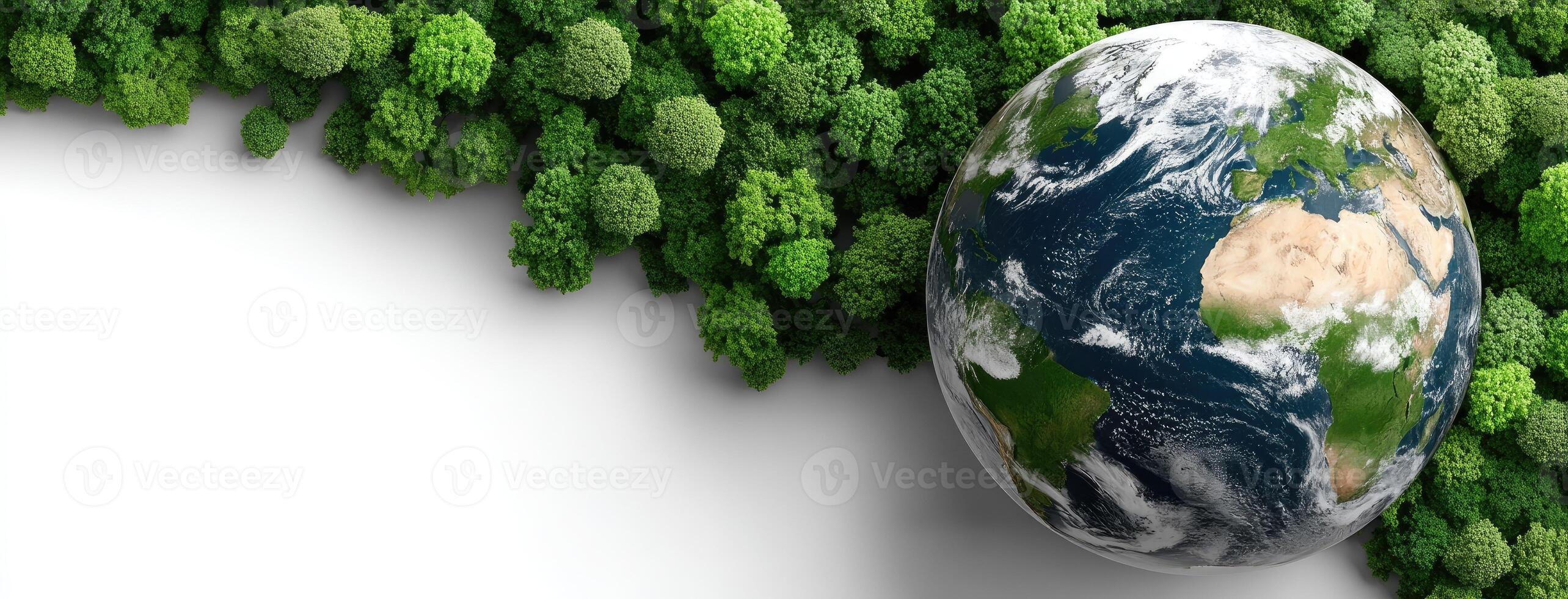 Earth globe surrounded by green trees 3d render photo