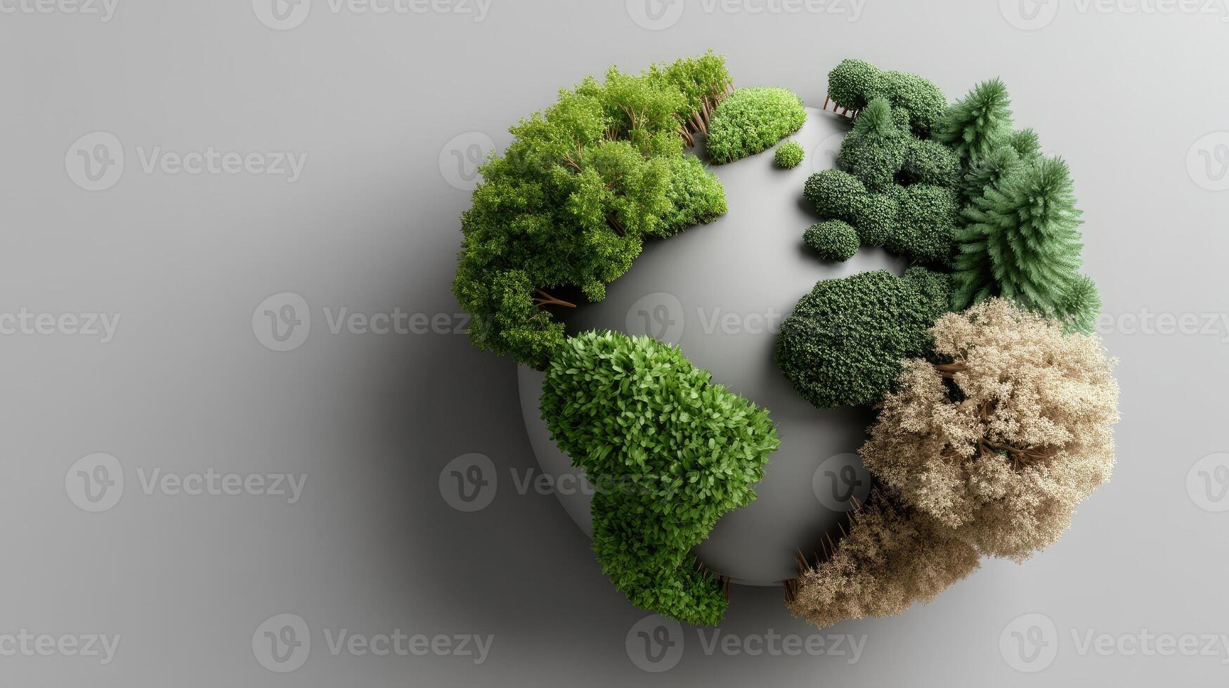 A green earth is shown with trees and plants photo