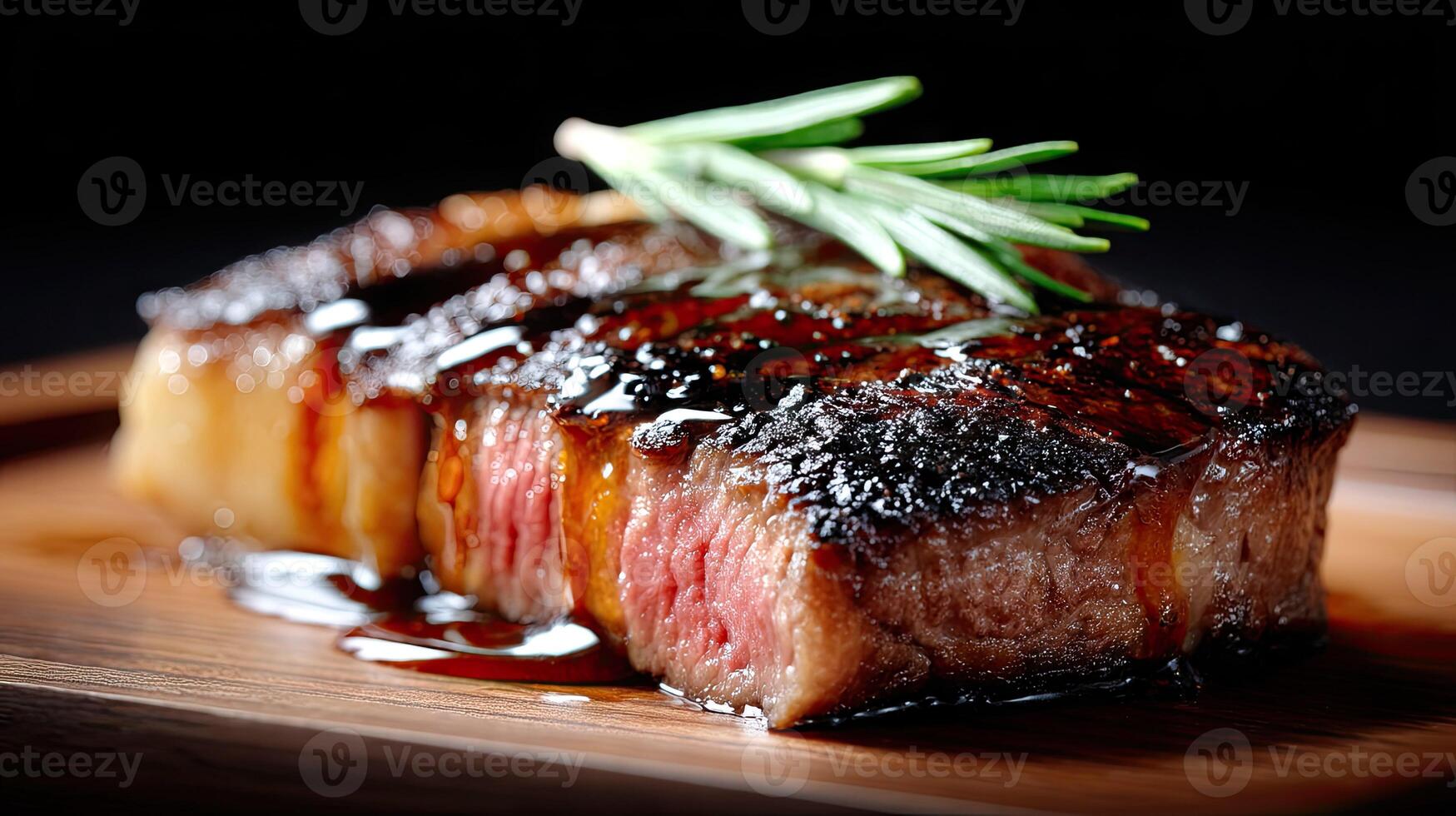 A piece of steak on a wooden board photo