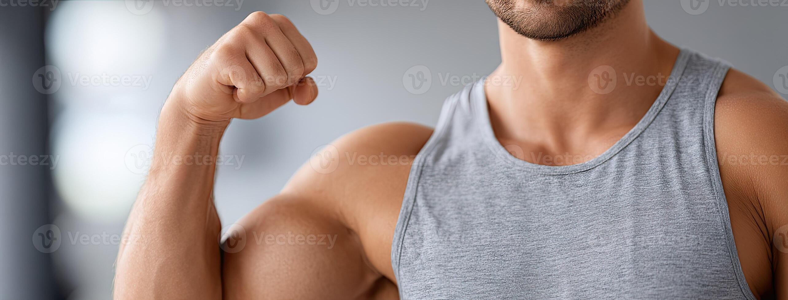 A man flexing his biceps in the gym photo