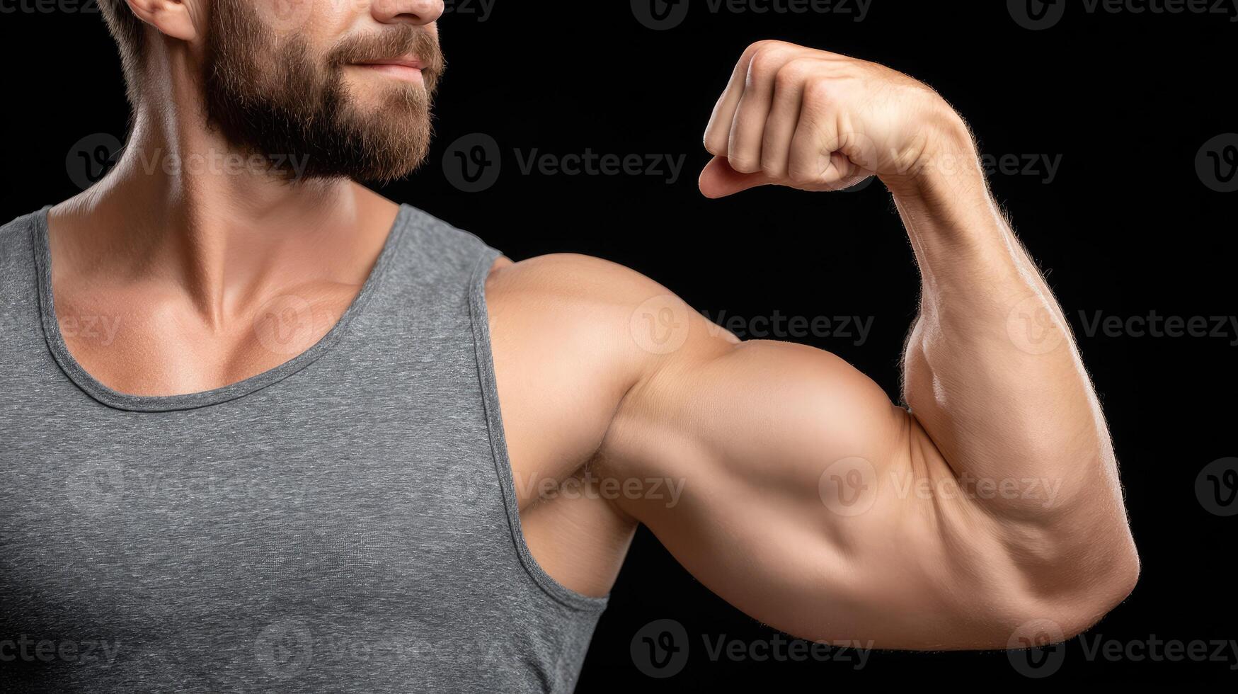 A man flexing his muscles on a black background photo
