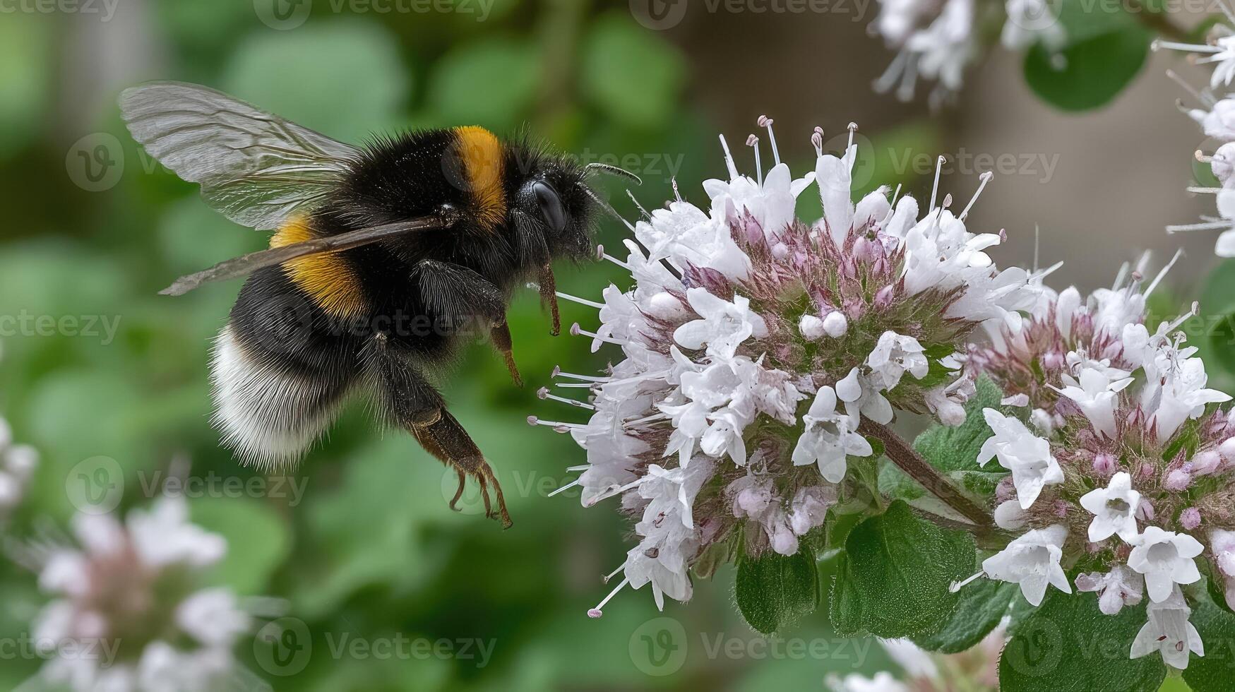 A bee on a flower with white flowers photo