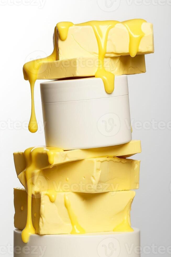 Luxury Skincare Mask Surrounded by Melted Butter for Natural Beauty and Moisturizing Treatment in Elegant Minimalist Composition photo