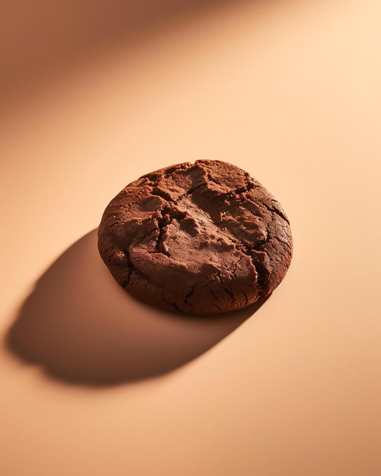 Chocolate Cookie with Shadow on Beige Background photo
