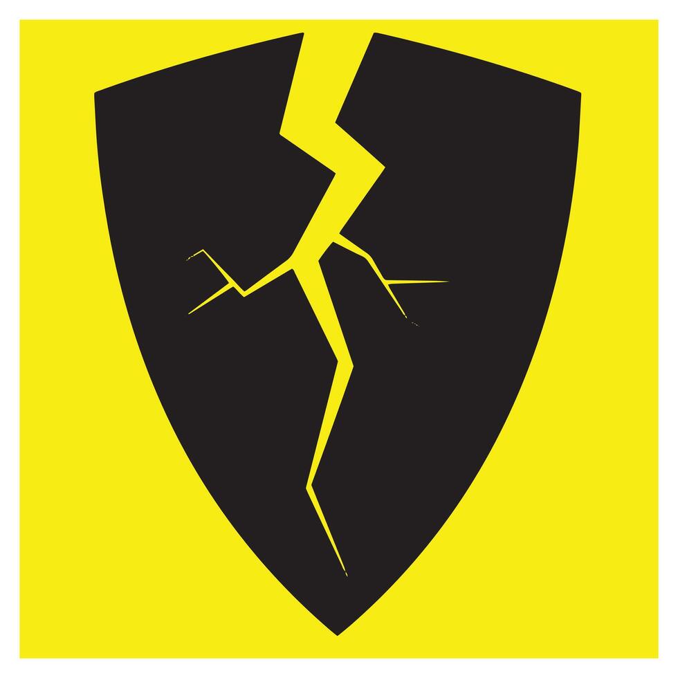 Symbolic abstract illustration of a cracked shield on a bright yellow background vector
