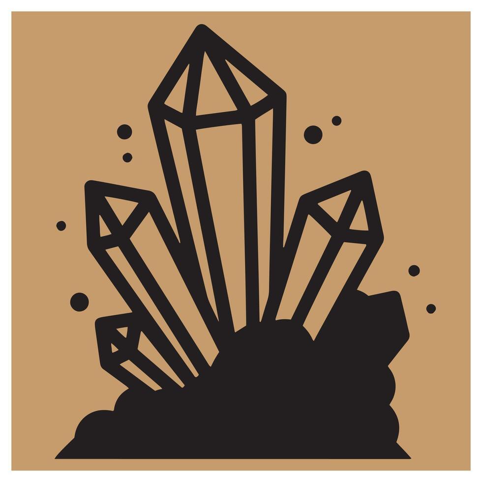 Geometric black crystal cluster illustration on tan background for design and decoration vector