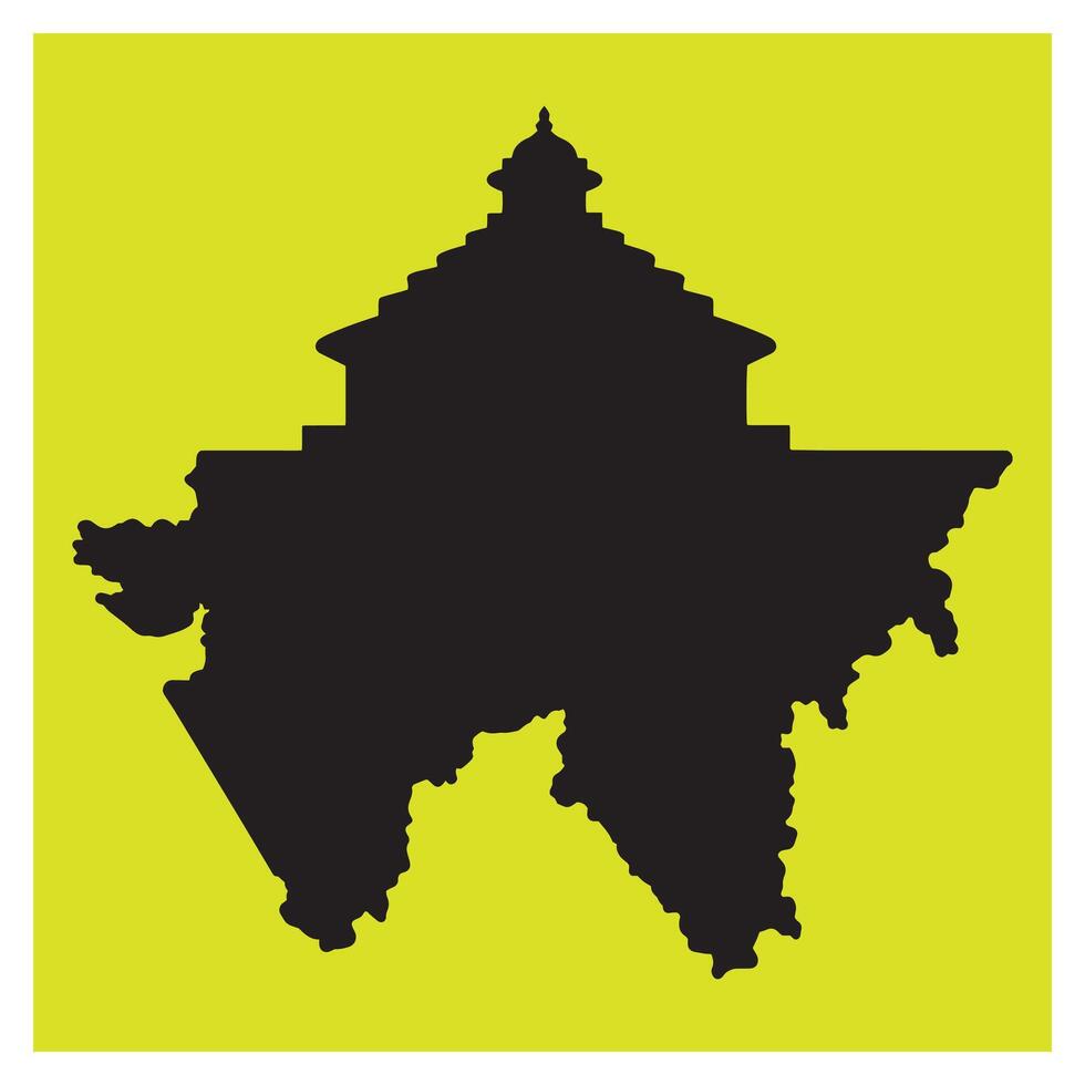 Silhouette of indian subcontinent combined with temple design in bright yellow background vector