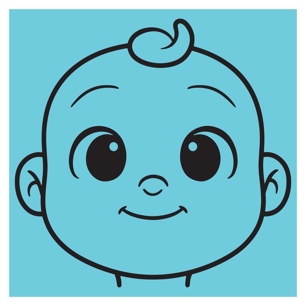 Adorable cartoon illustration of a happy baby face with playful smile and big eyes vector