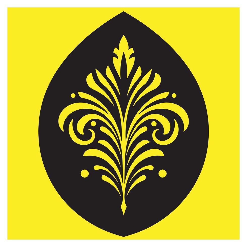 Elegant black and yellow floral ornament design in a symmetrical and decorative composition vector