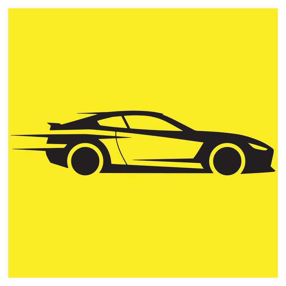 Sleek black and yellow sports car silhouette speeding across a vibrant yellow background vector