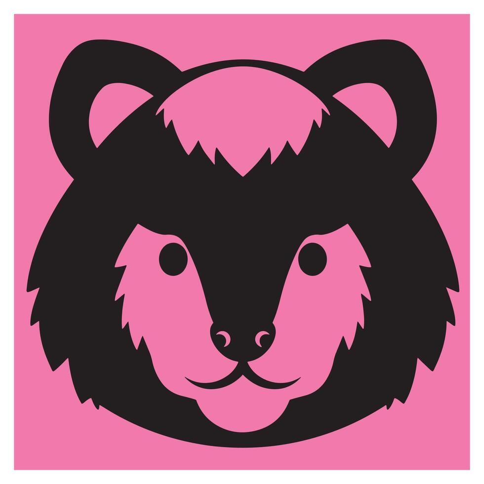 Graphic illustration of a simple and cute bear face design on a pink background vector