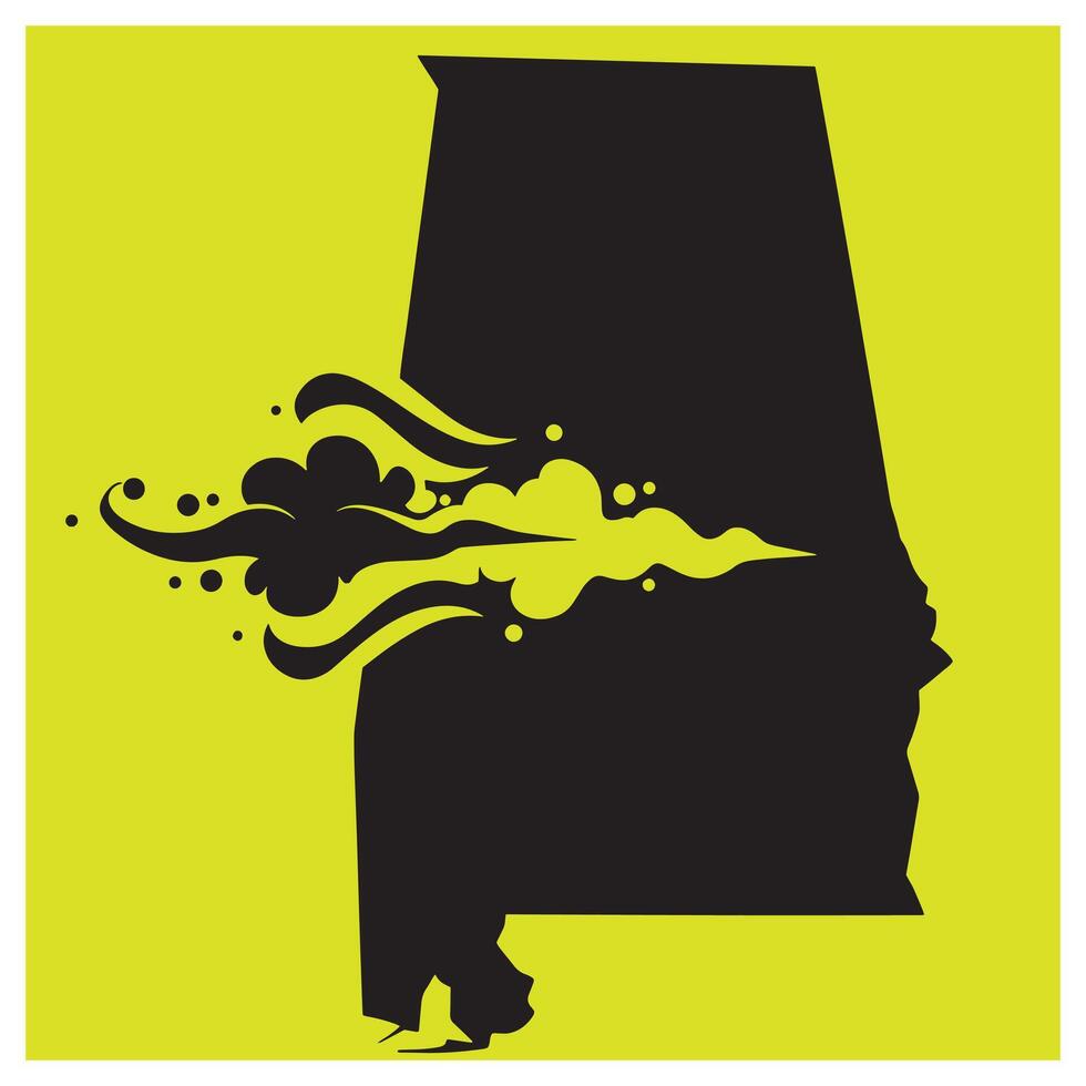 Abstract illustration of alabama state silhouette with a smoke or cloud representation vector