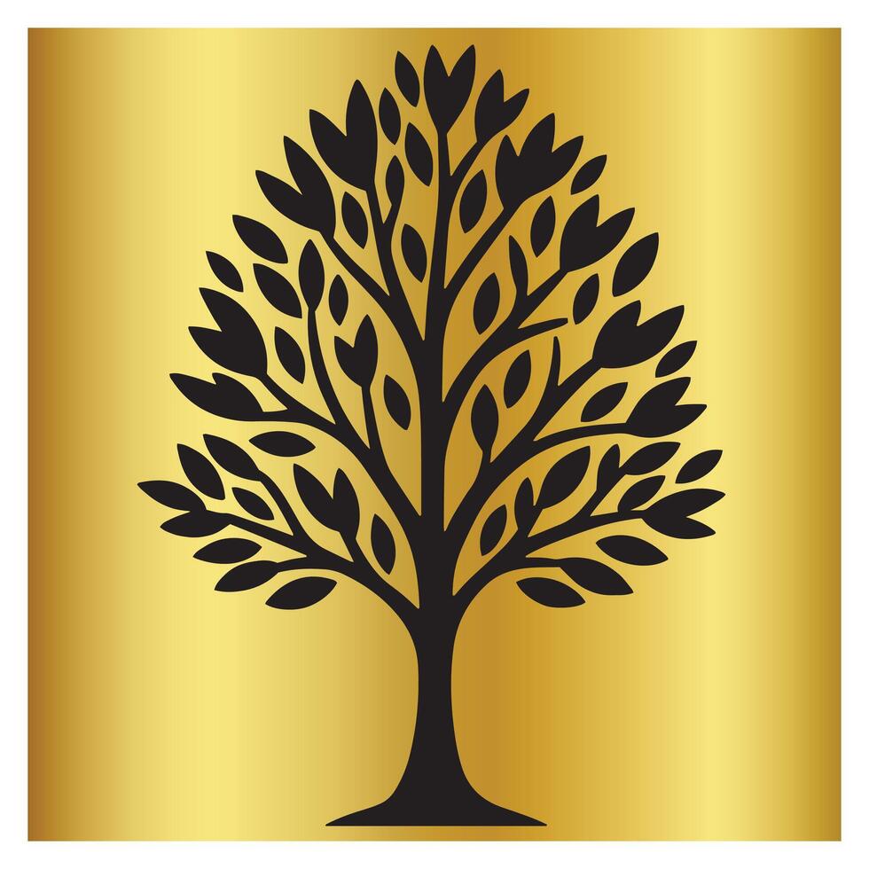 Elegant black tree silhouette illustration on a golden gradient background suitable for logos vector