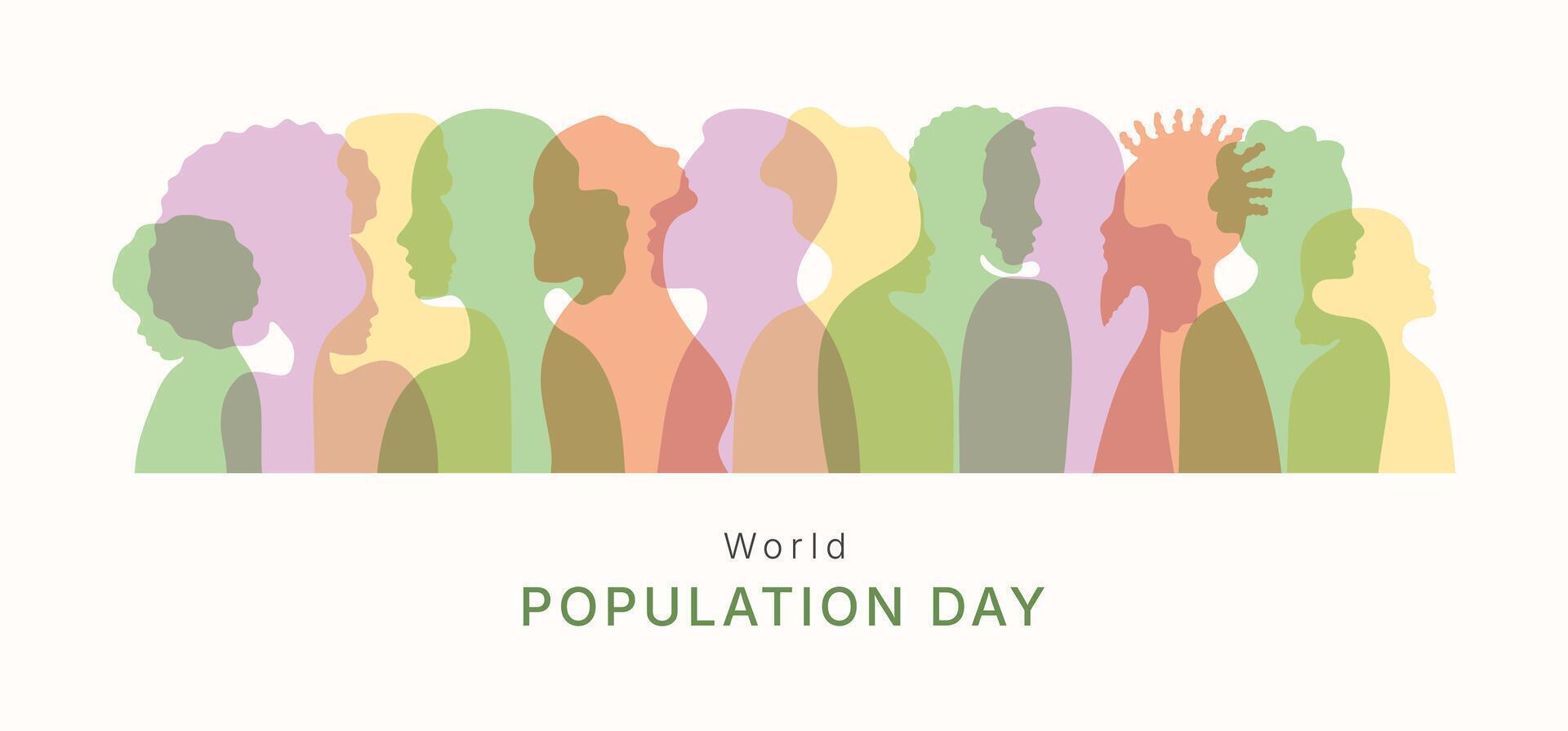 World Population Day banner template with typography. Diverse people silhouette vector