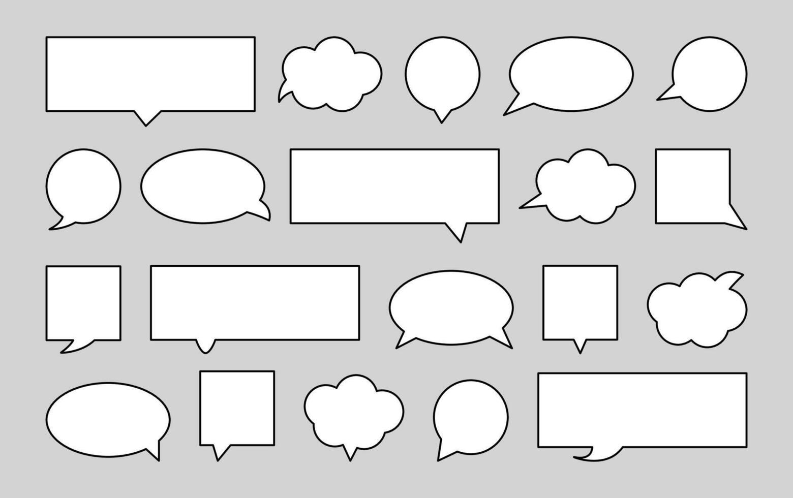 Speech bubbles in flat style. Speak text chatting box with editable stroke. Message empty textbox. Blank white balloon. Comic elements of geometric shapes. vector
