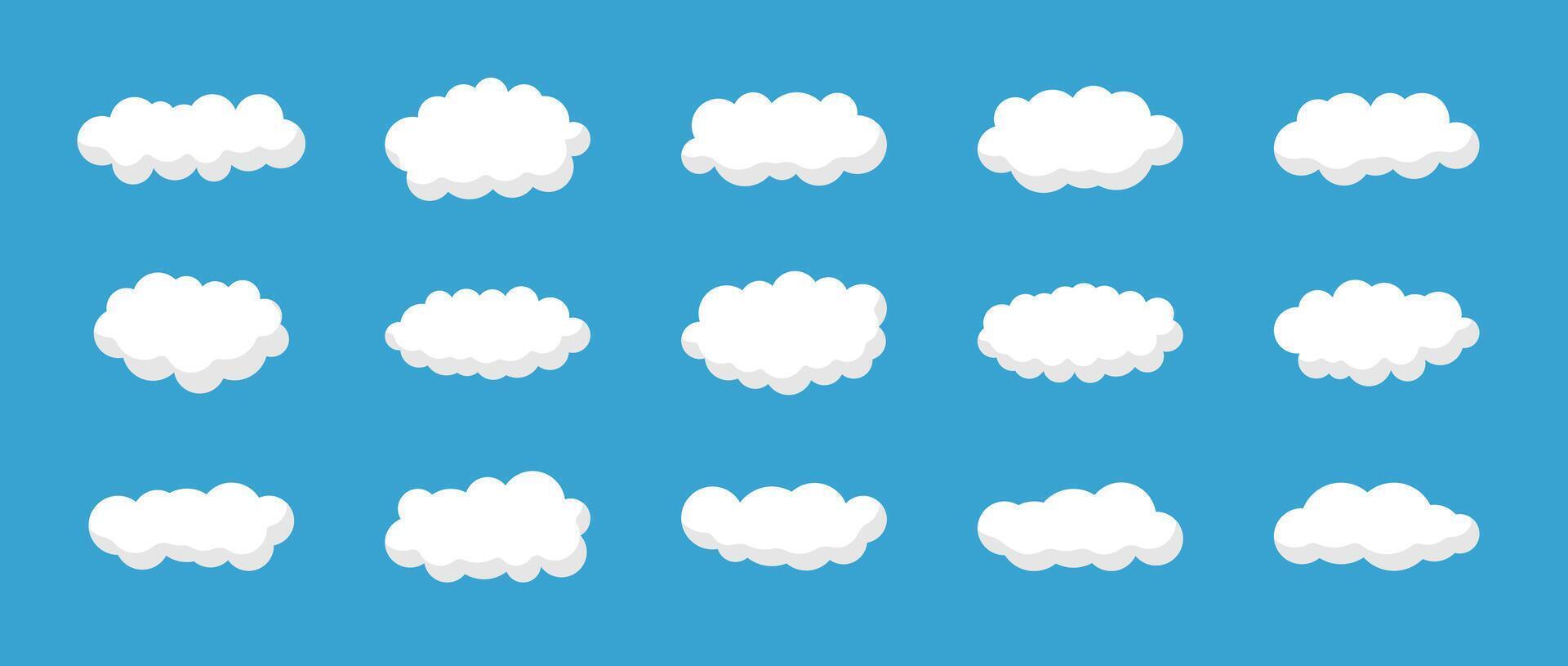 Cartoon clouds set in a flat design. White cloudy weather summer elements collection vector