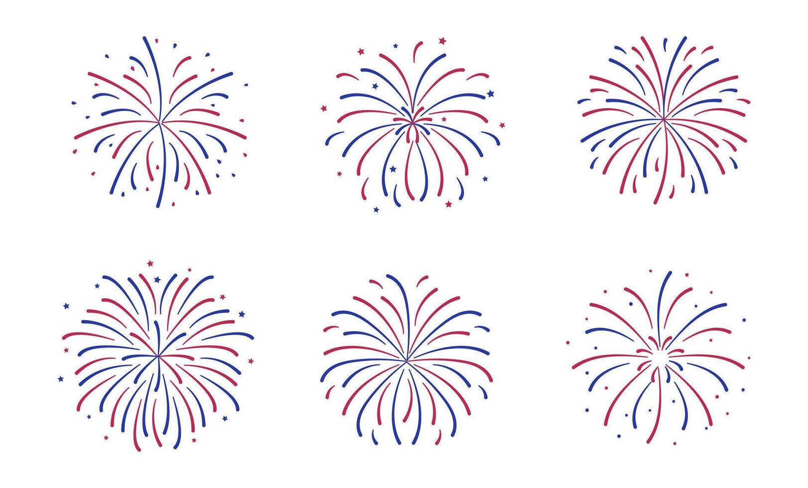 Red and blue simple fireworks set in flat style. United States independence day or celebration concept. Design element for holiday banner poster card vector