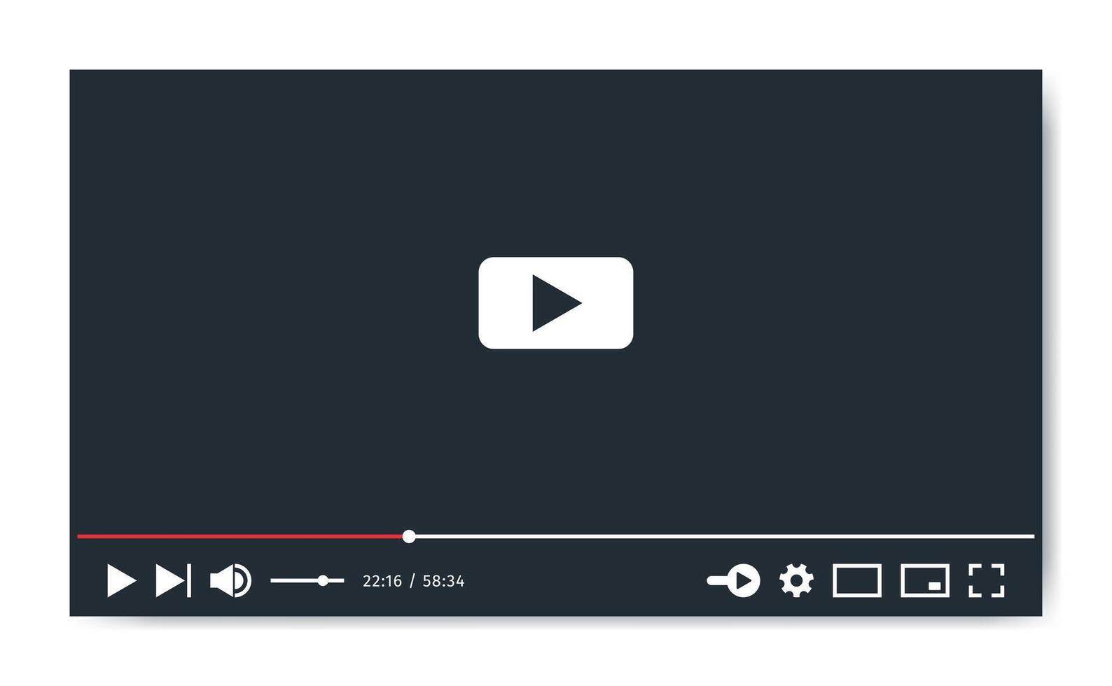 Player screen template. Social media, web, mobile Interface mockup ui ux. Media app display. Multimedia viewer access. Playback software design in dark theme and flat style. vector