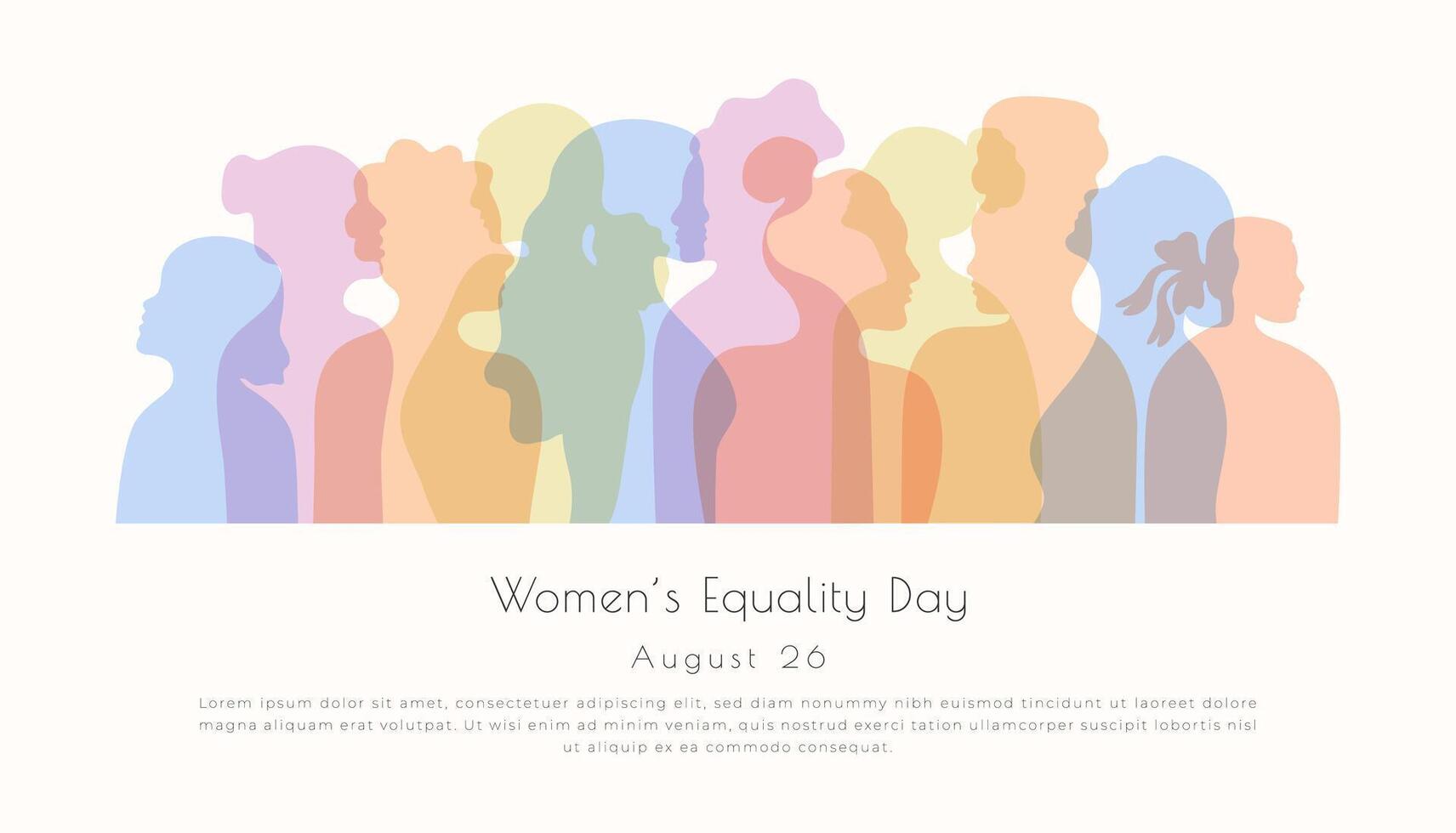 Women's Equality Day banner template with diversity girls silhouette. Poster cover card info web background with copy space. vector