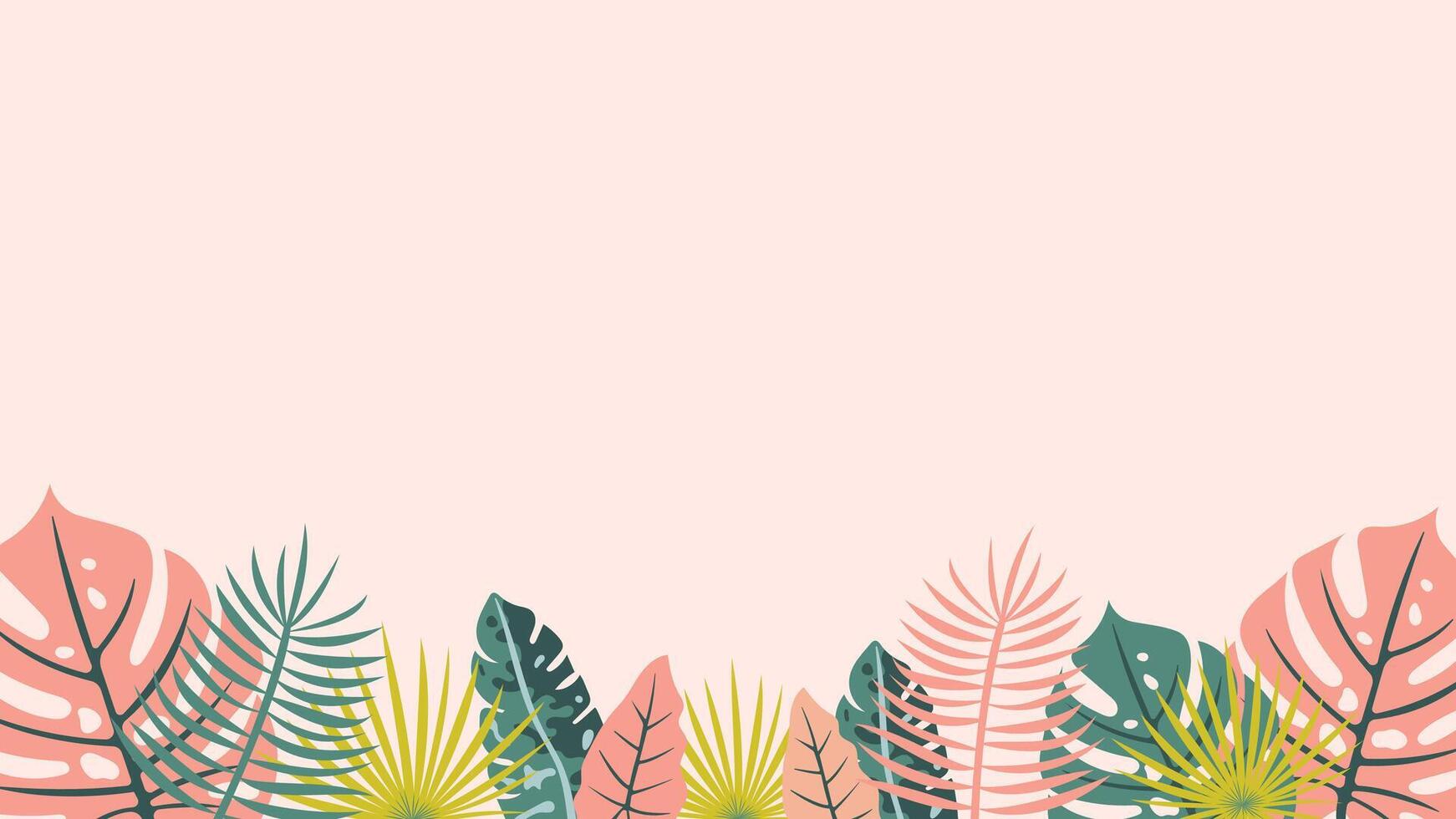 Tropical Leaf Border on Pastel Background. Decorative Frame with Exotic Plants, Botanical Pattern, and Empty Space. Perfect for banners, invitations, posters, and summer designs. vector