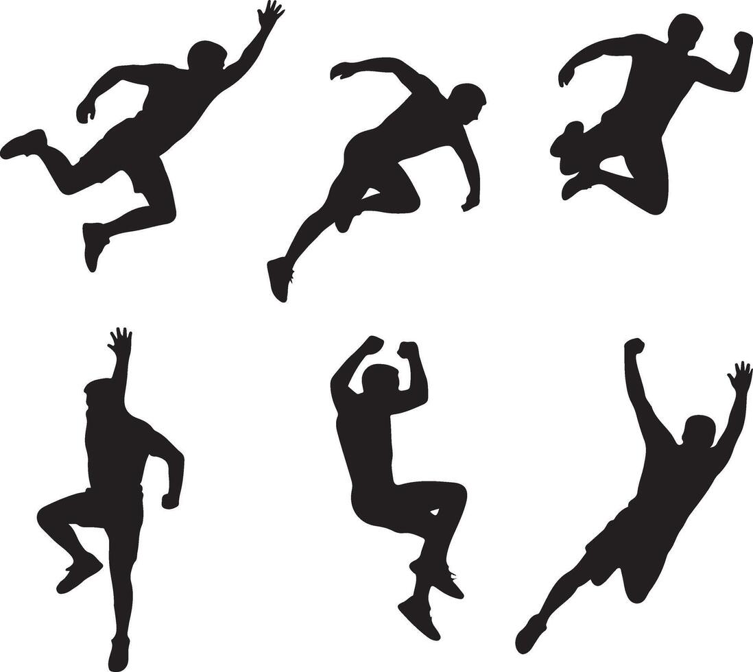 Energetic Silhouettes of Athletes Leaping and Jumping in Dynamic Action Poses Against a White Background vector