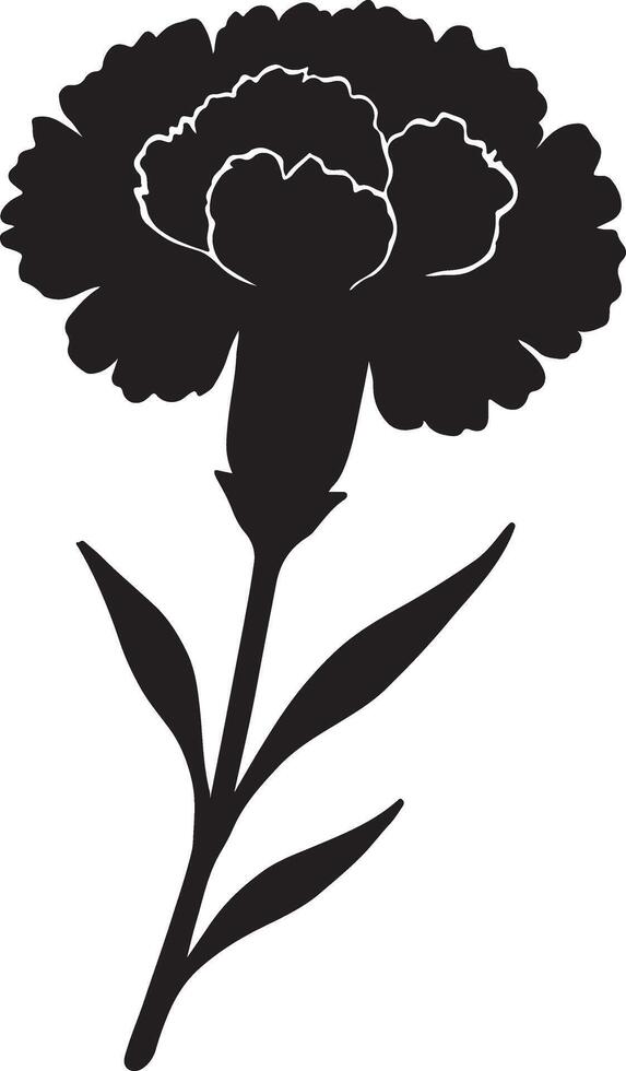 Elegant Black Silhouette of a Single Carnation Flower Blooming Gracefully on a White Background - Professional digital artwork with vibrant colors and detailed composition vector
