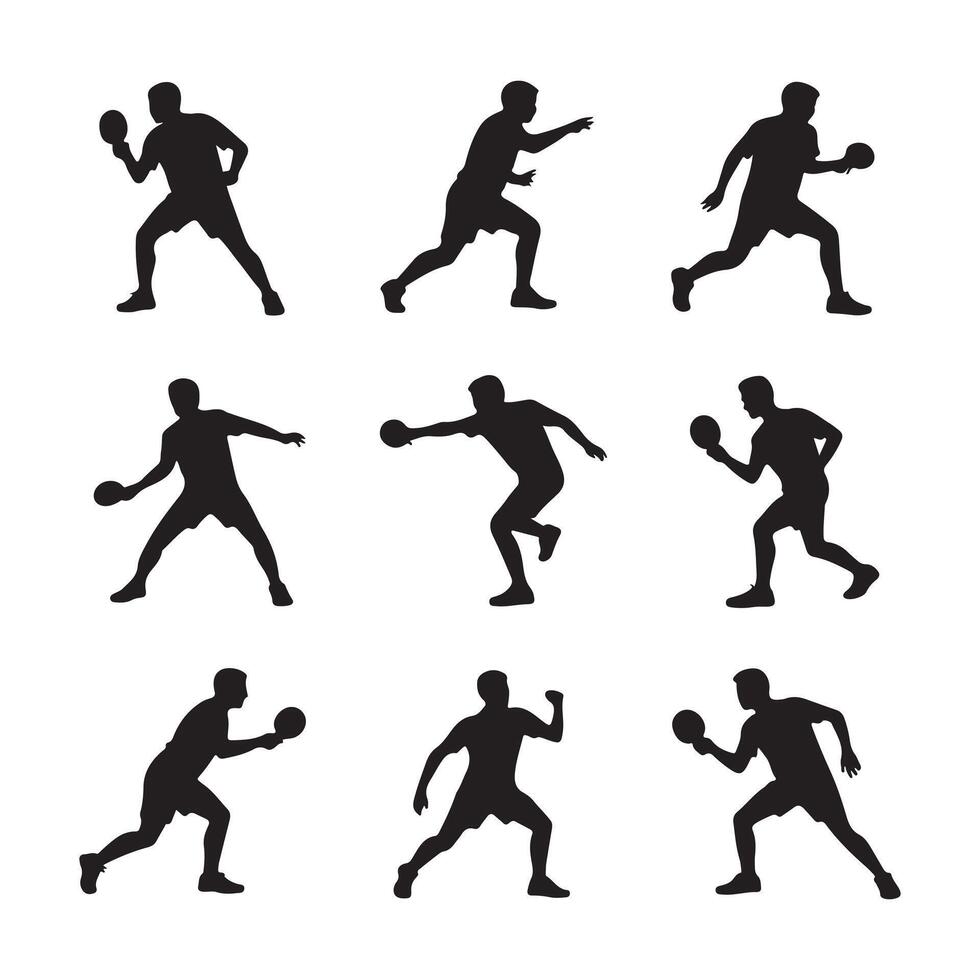 Dynamic Silhouettes of Table Tennis Players in Action, Showcasing Intense Gameplay and Athleticism - Professional digital artwork with vibrant colors and detailed composition vector