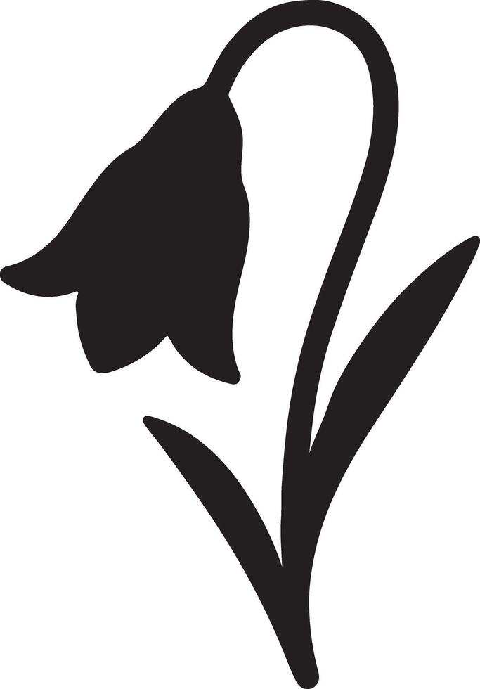 Elegant Black Silhouette of a Single Bluebell Flower Blooming in a Serene White Background, Botanical Illustration vector