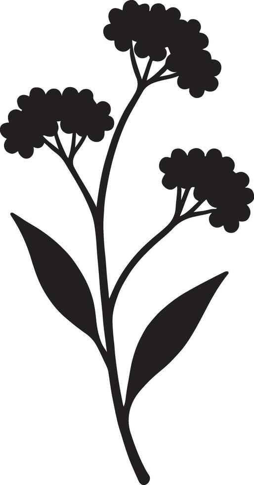 Elegant Black Silhouette of a Blooming Flower Branch, Isolated on White Background, Minimalist Botanical Illustration, Serene and Simple Nature Art vector