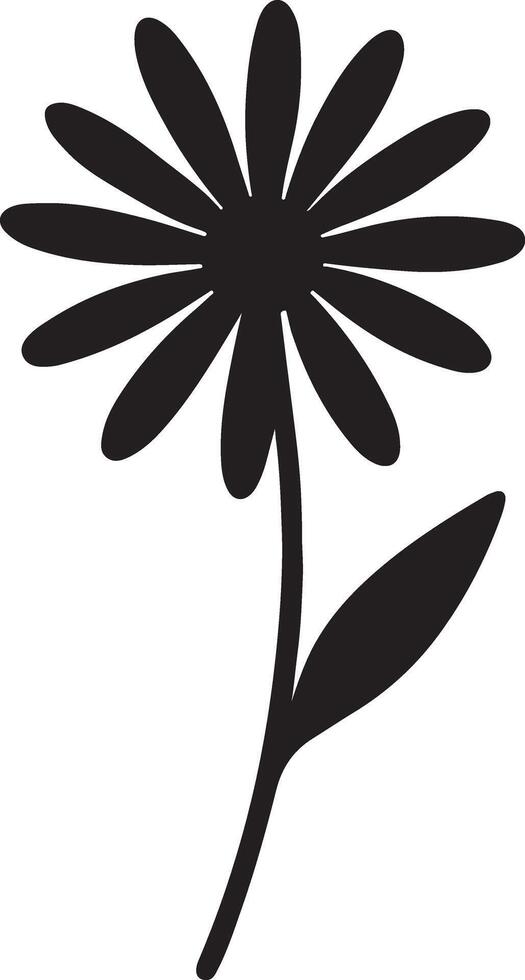 Elegant Black Silhouette of a Single Daisy Flower Blooming Gracefully on White Background, Minimalist Botanical Illustration vector