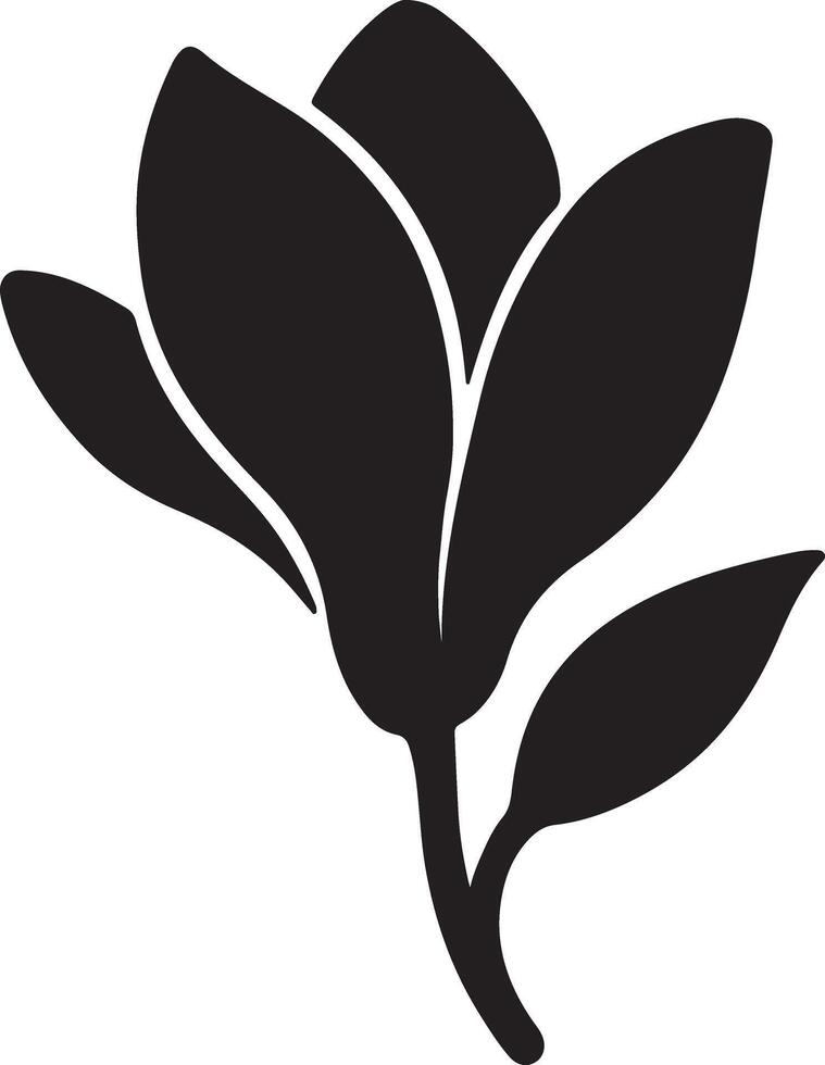 Elegant Black Magnolia Flower Silhouette, Simple Floral Design, Isolated on White Background, Minimalist Botanical Illustration, Graceful and Serene Nature Image vector