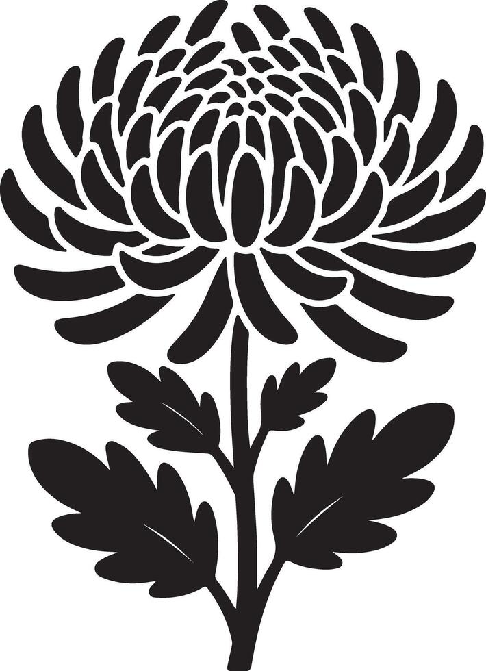Elegant Black and White Chrysanthemum Floral Silhouette, Dramatic Botanical Illustration, Stylish Flower Design, Perfect for Printing, Home Decor, and Crafts vector