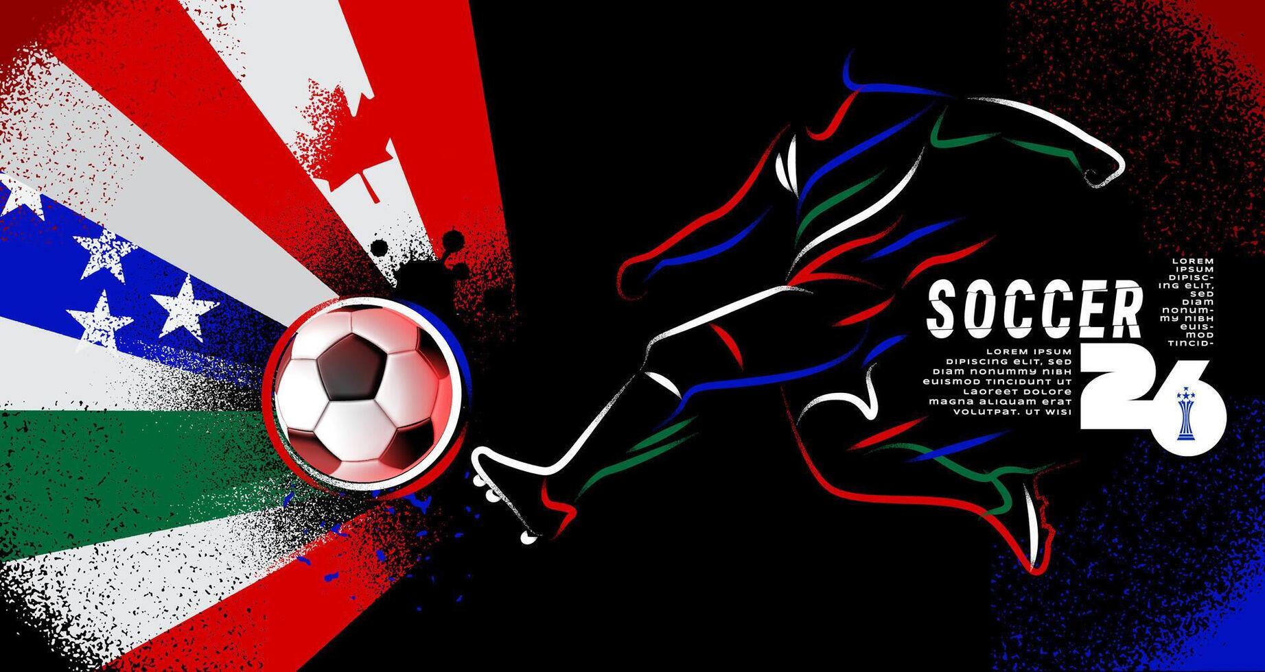 Grunge poster for Soccer 2026 featuring dynamic brush textures vector