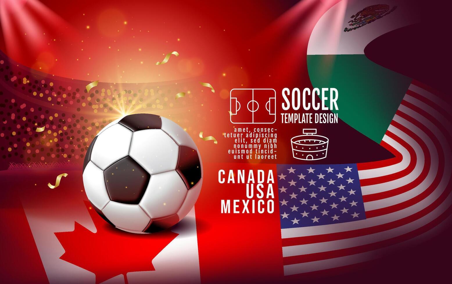 illustration of an international soccer tournament theme with a close-up soccer ball on a stadium background. vector