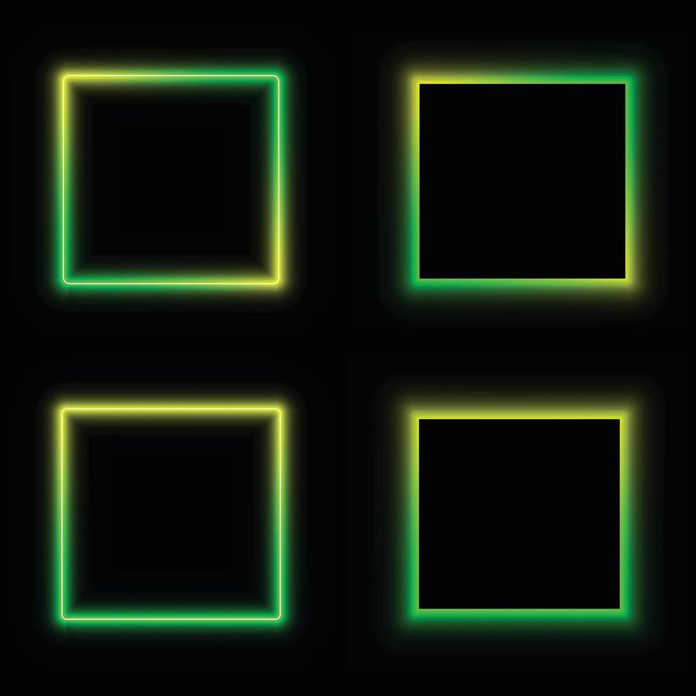 Glowing neon square frame with yellow and green light isolated on black background. Gradient glow border for decoration. vector