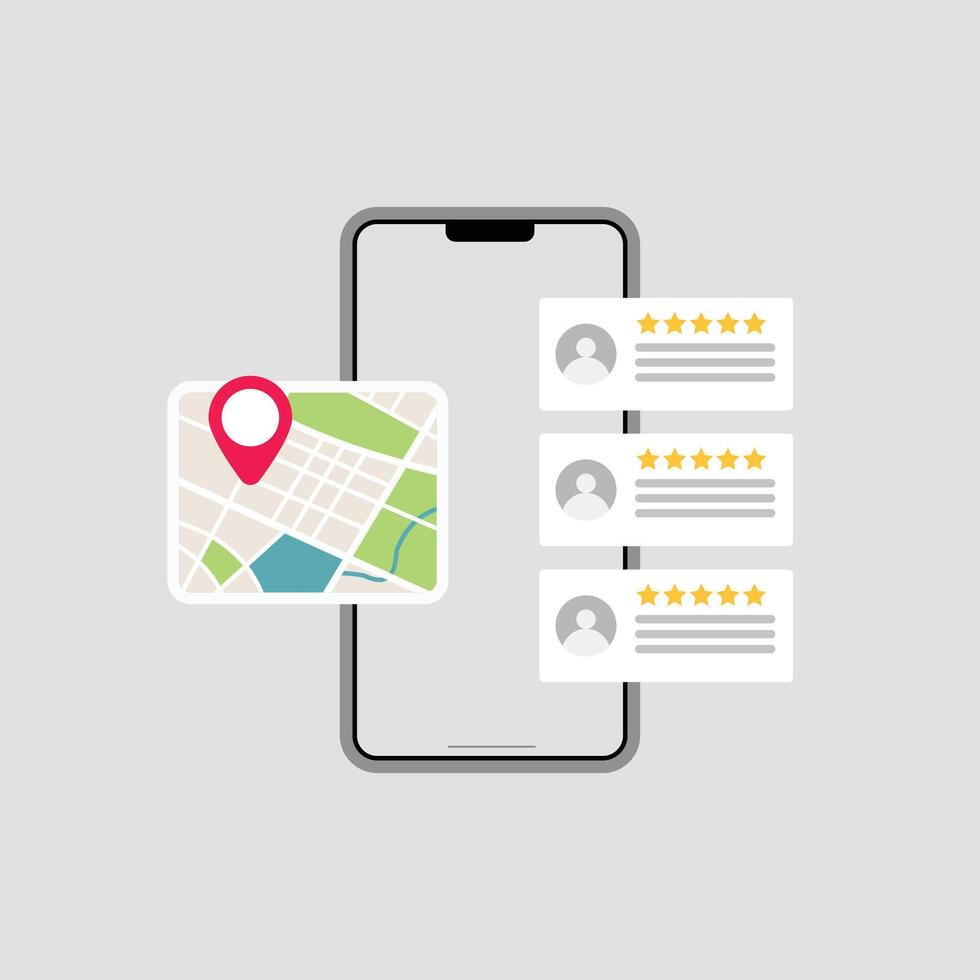 Marketing based on customer ratings and reviews. Location with marker. stock Illustration vector