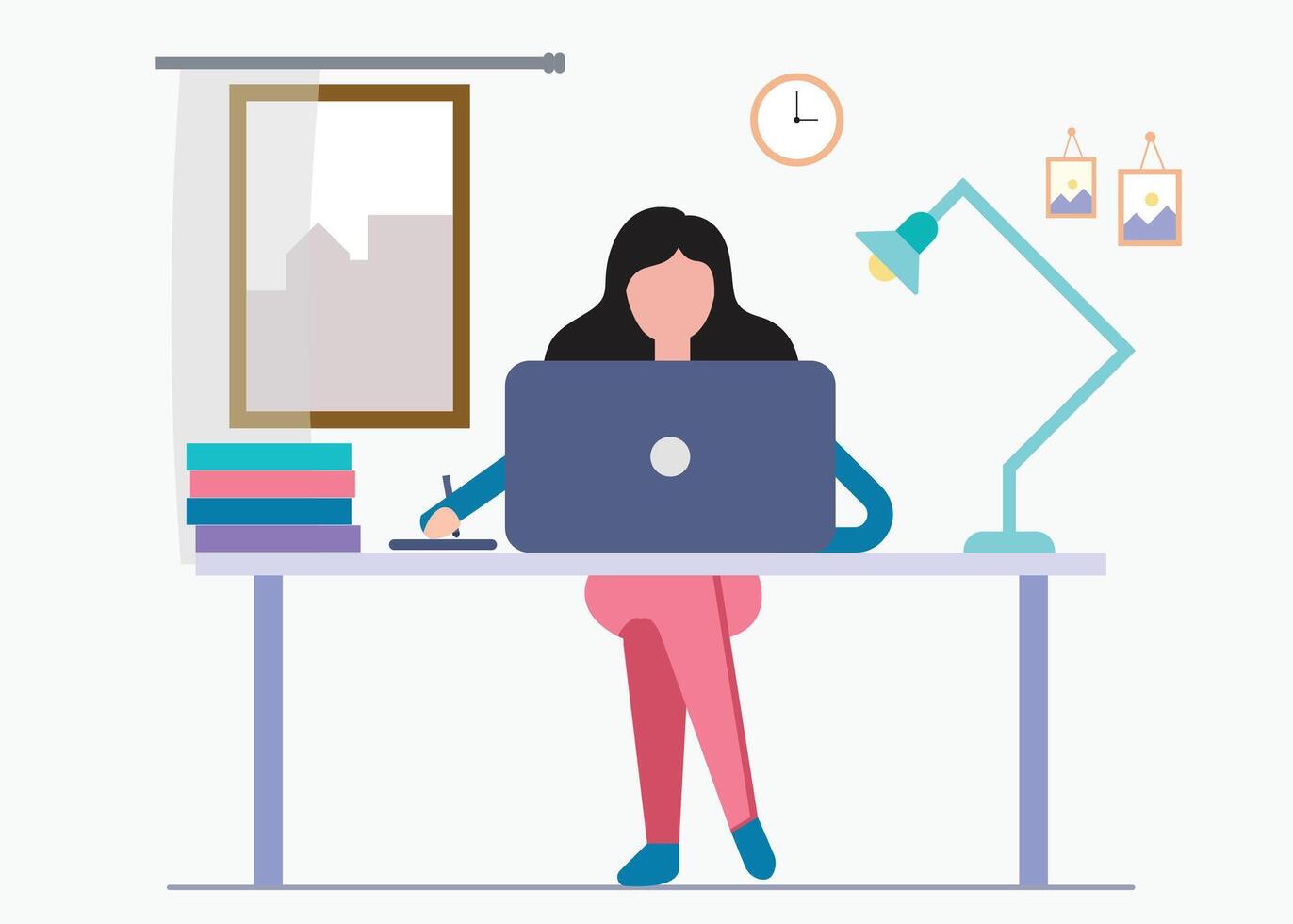 A Woman Working From Home. Stock Illustration vector
