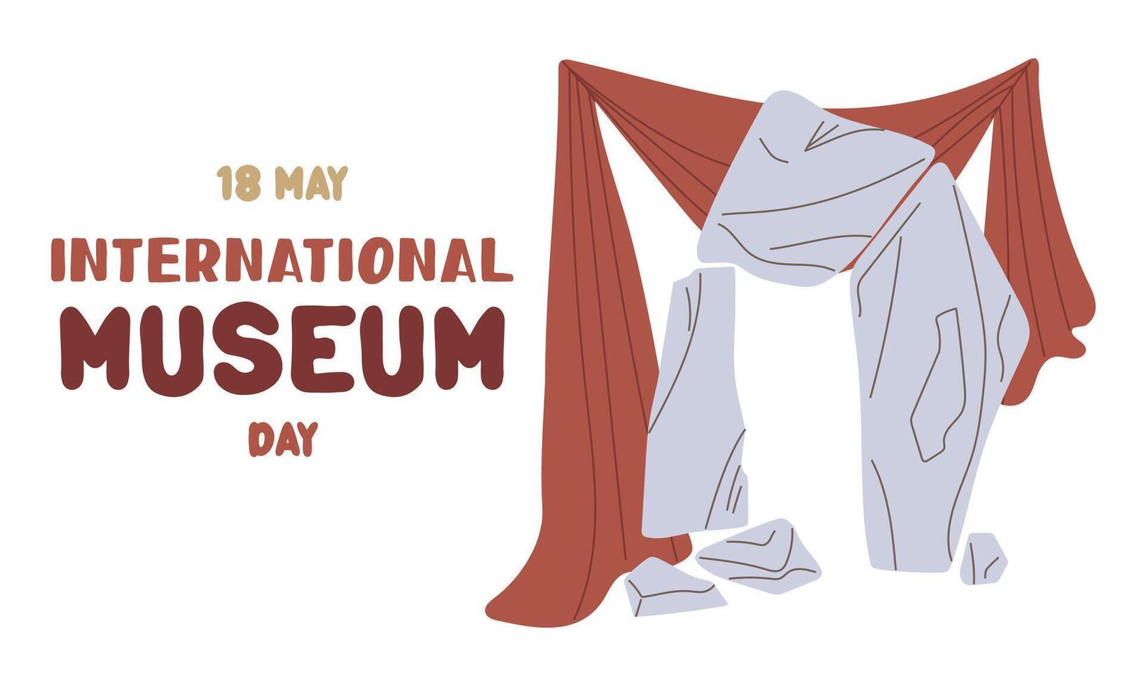 International Museum Day on May 18. Menhirs, Stonehenge on a fabric background. Flat color illustration for use in posters, articles, and social media related to science and history. Horizontal banner vector